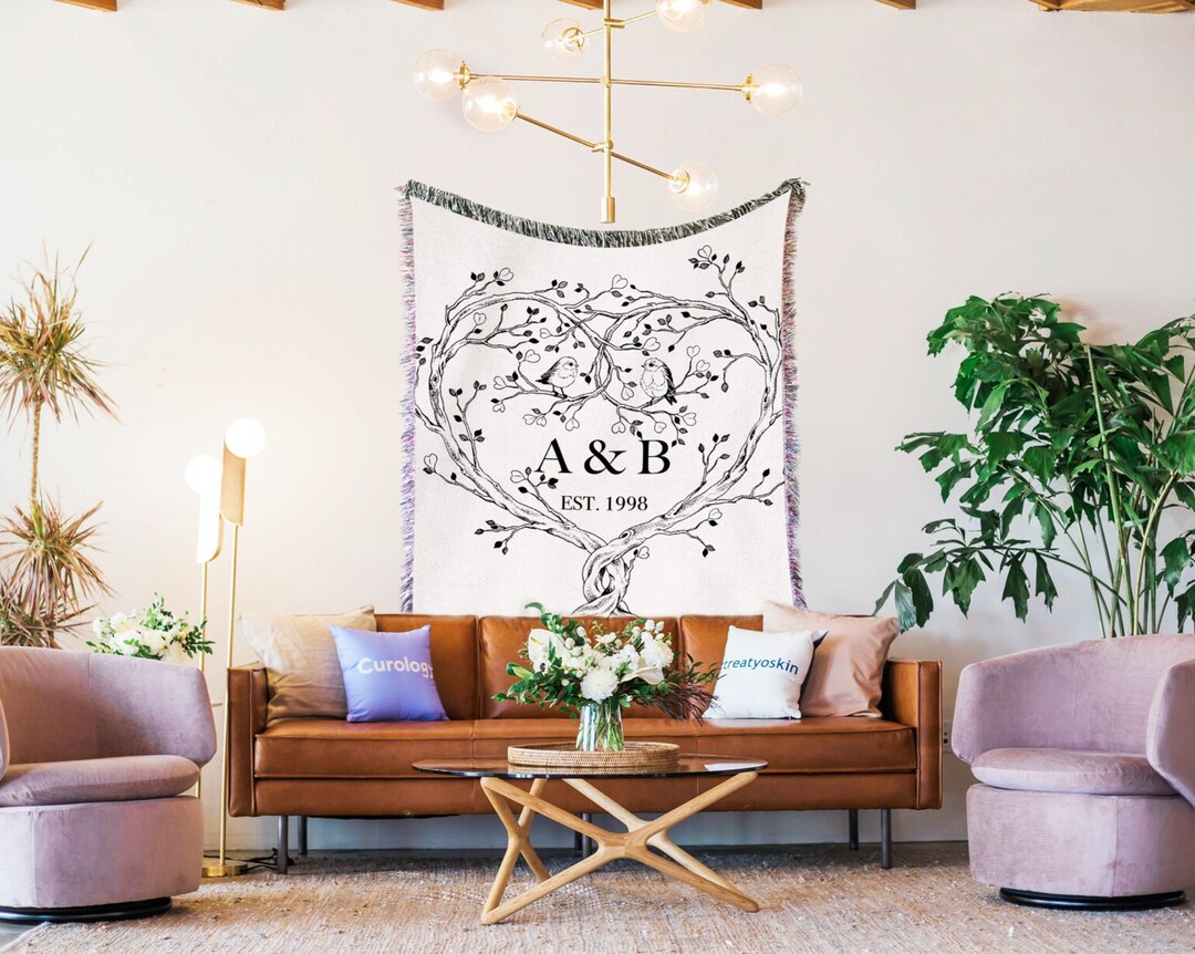 Personalized Wedding Tapestry Gift, Couples Initials Cotton Throw